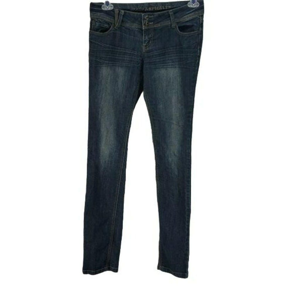 Blue Ashpalt Women's WS-95 Double Button Long Distressed Denim Blue Jeans Size 9